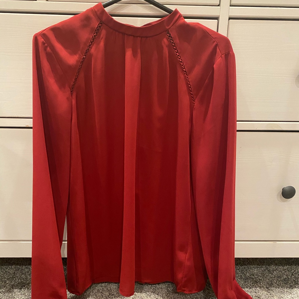 Express Red Back Button Blouse